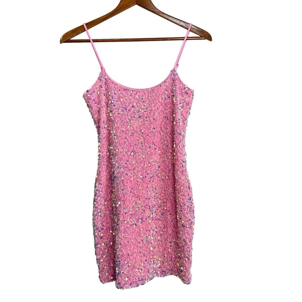 Lucy in the Sky Iridescent Sequin Bodycon Dress in Pink Size medium Party